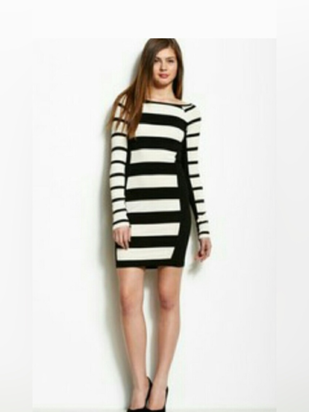 Armani Exchange Black and White Striped Bodycon Dress